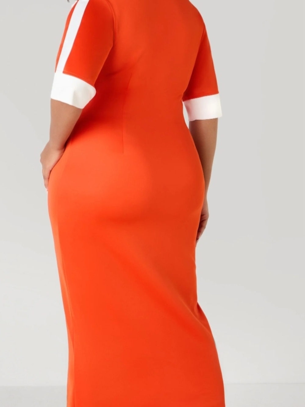 Women's Ashley Stewart Vibrant Orange Maxi Shirt Dress with White Trim - Picture 2 of 2